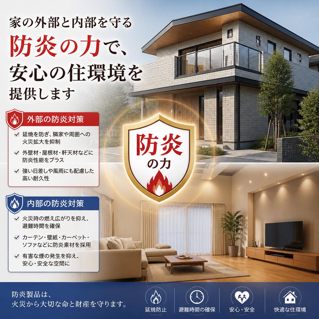 家の外部と内部を守る防炎の力で、安心の住環境を提供します